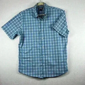 Lands End Shirt Blue Men’s Large Plaid Twill 100% Cotton Crisp